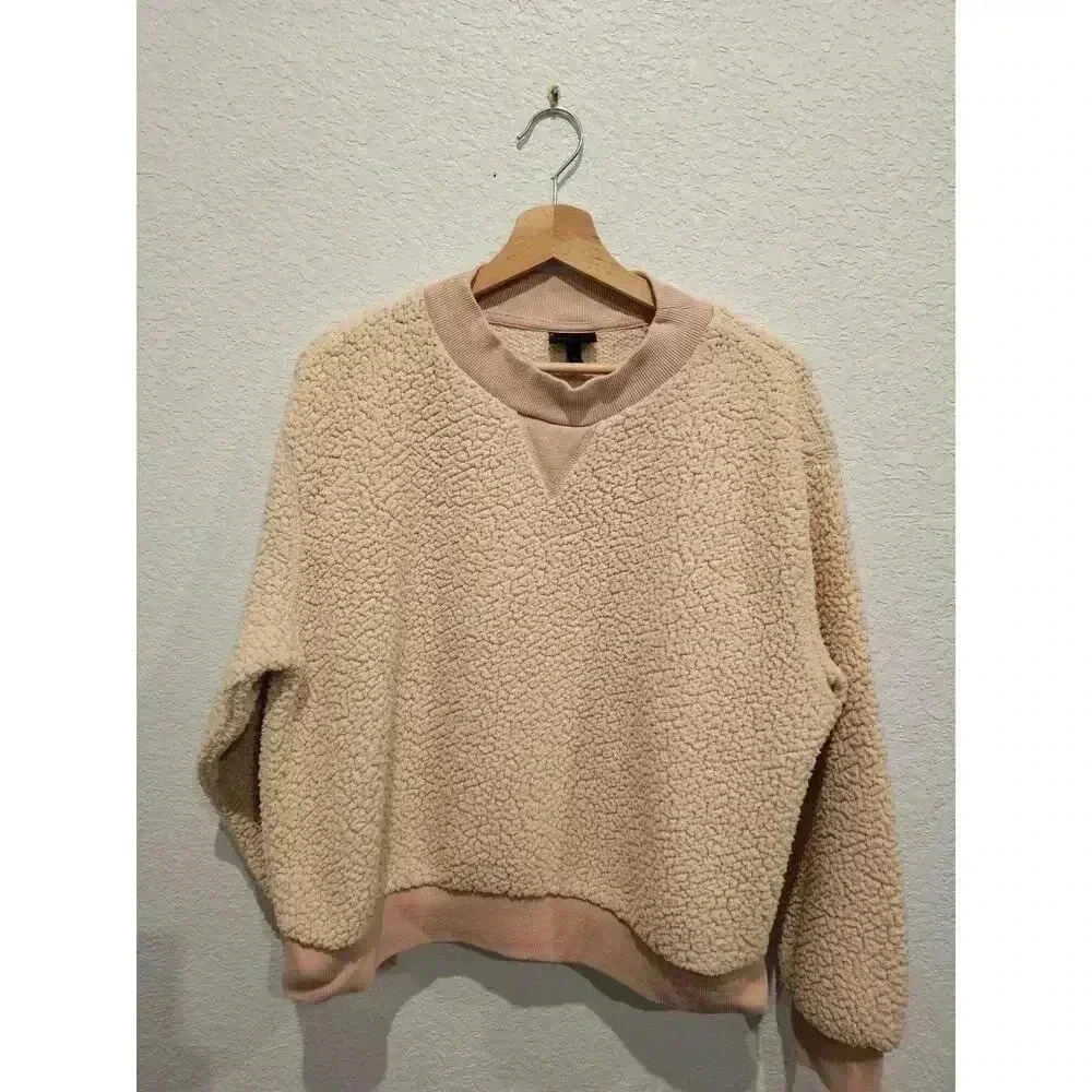 Who What Wear Women's Sherpa Long Sleeve Sweatshirt Creme Brulee Size XL
